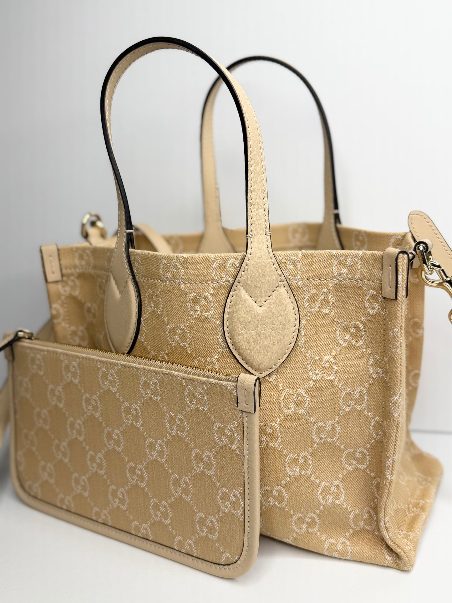 Pre-owned Gucci Beige Ophidia Shopper Tote GG Denim Medium