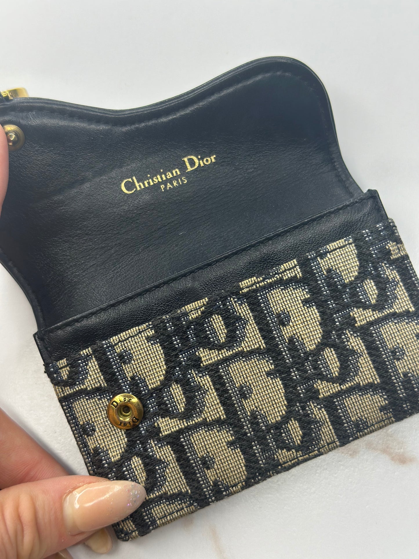 Pre-owned Christian Dior Saddle Flap Card Holder Blue Dior Oblique Jacquard canvas