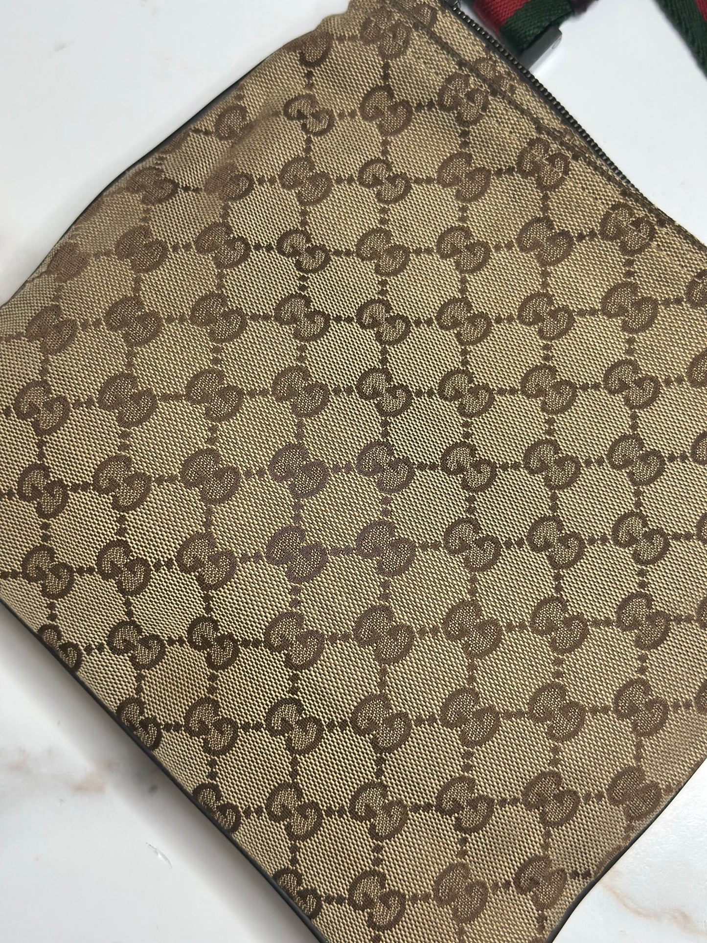 Pre-owned Gucci GG Monogram Web Small Flat Messenger Bag Brown