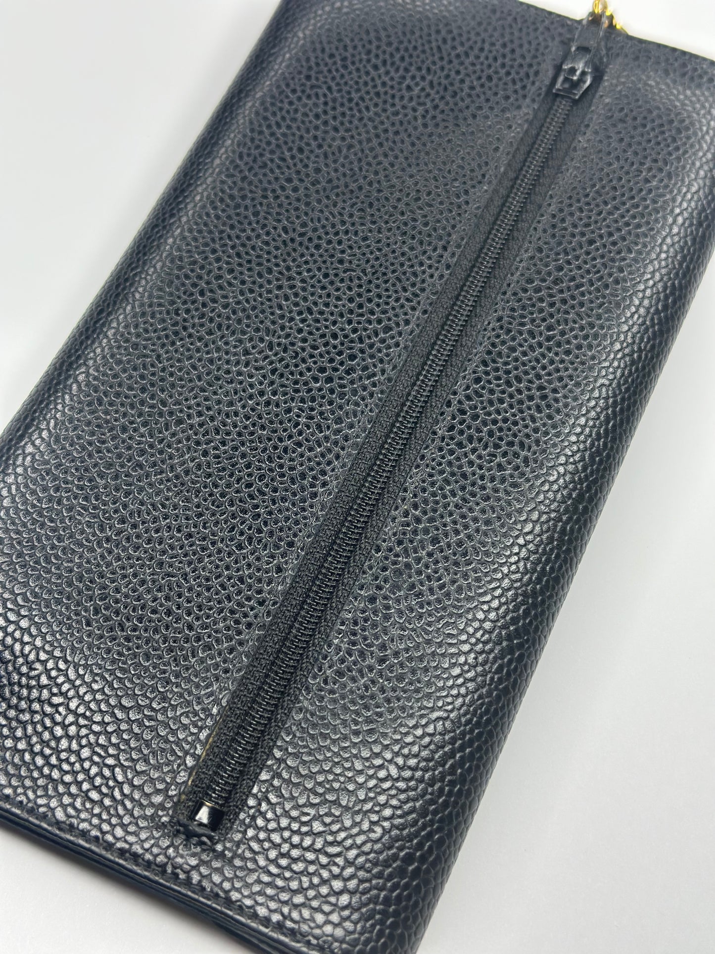 Pre-owned Chanel Coco logo, black caviar, leather Vintage long wallet