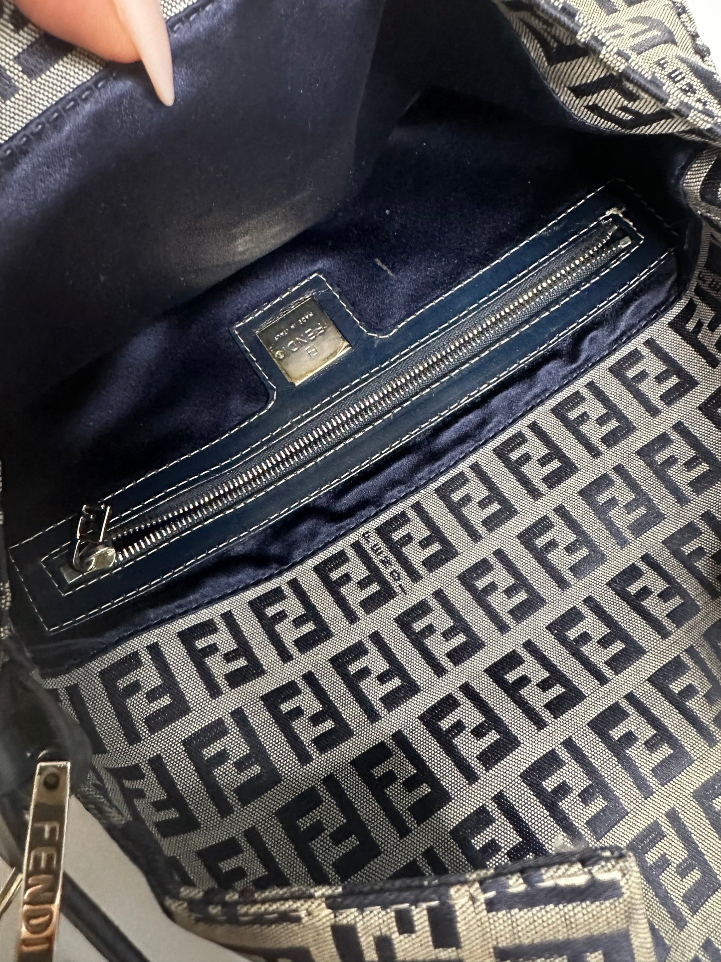 Pre-owned Fendi Zucchino Baguette Shoulder Bag in Blue