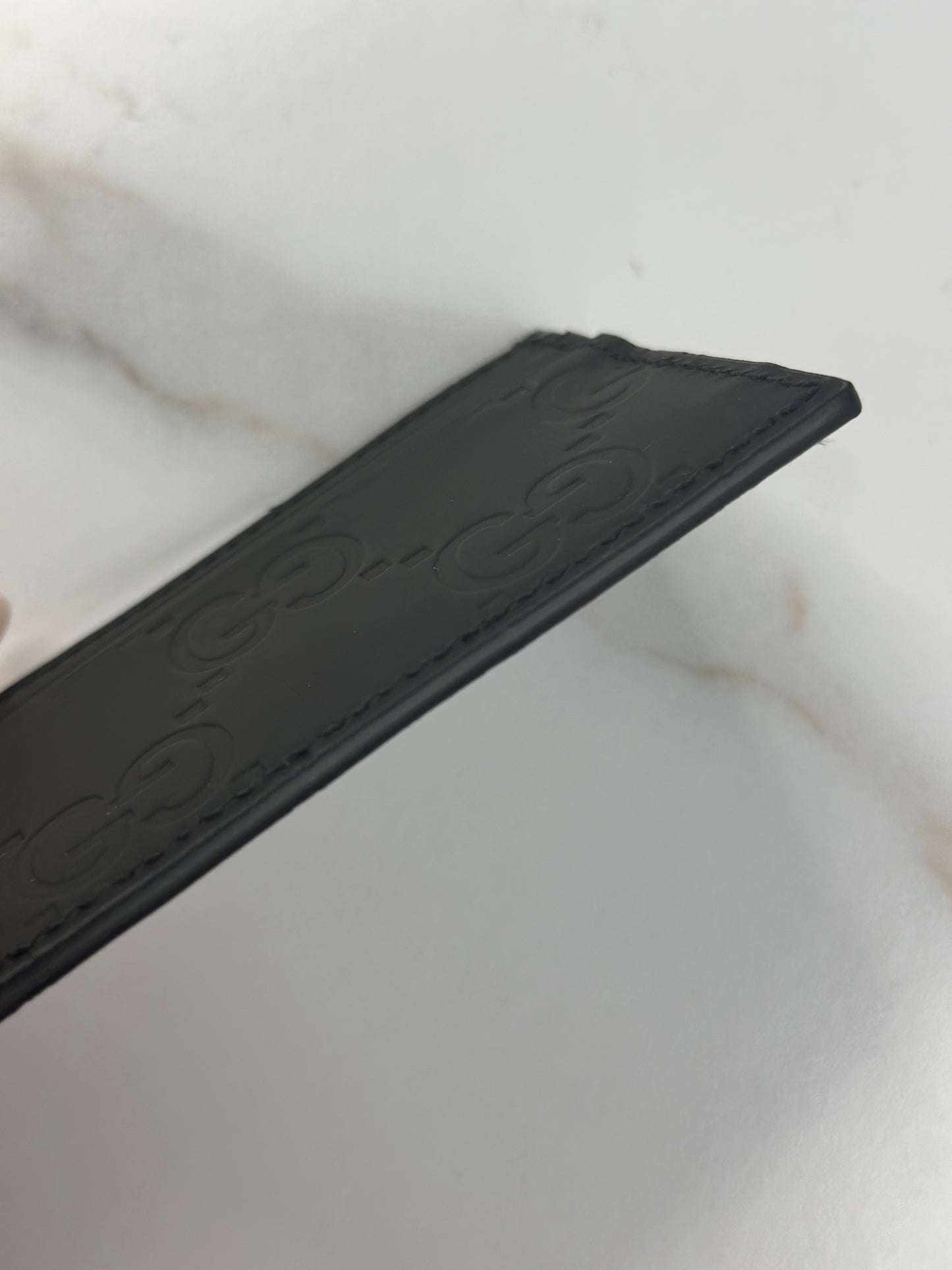 Pre-owned Gucci Rubber Effect GG Embossed Card Holder Black