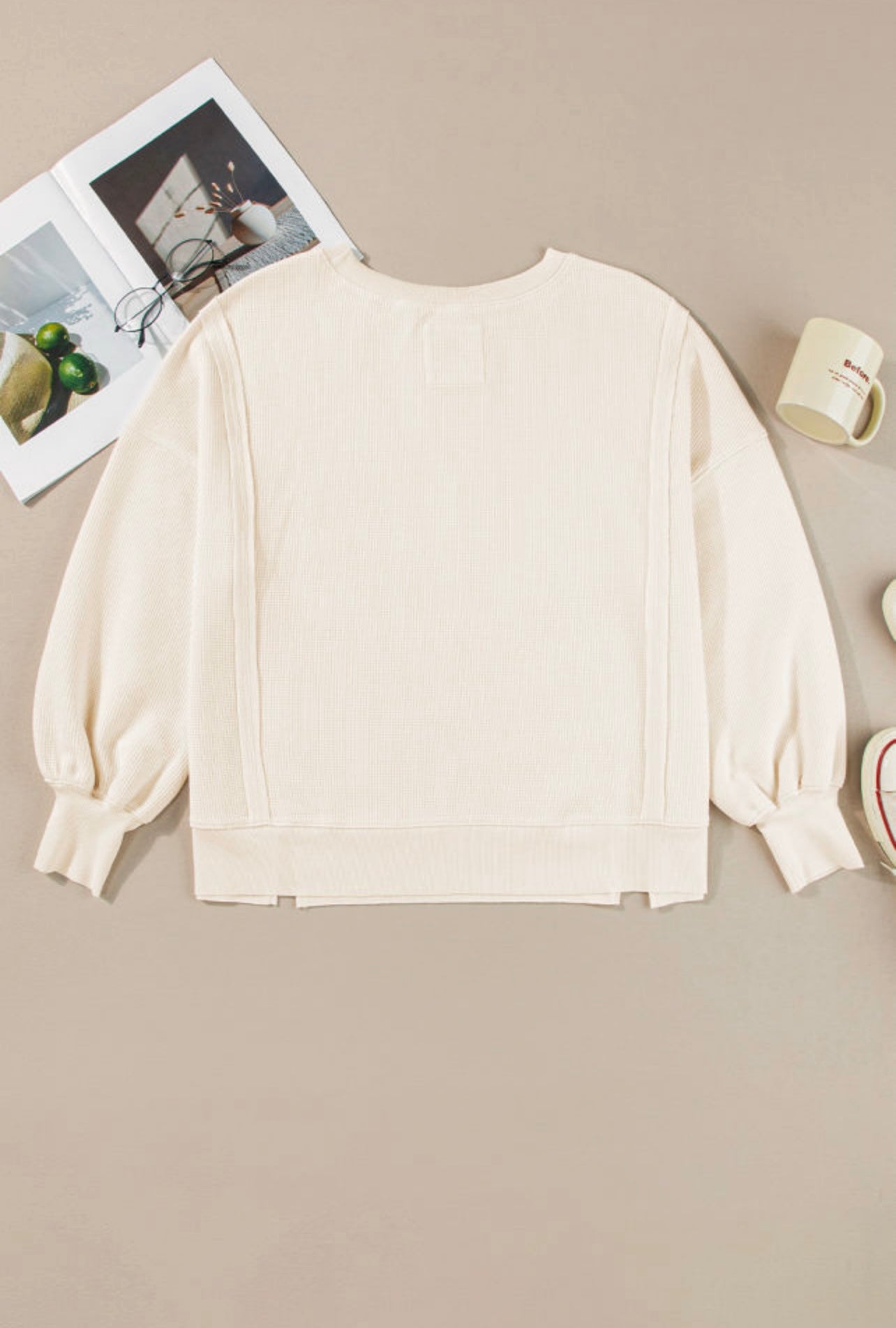 Cream Split Side Waffle Knit