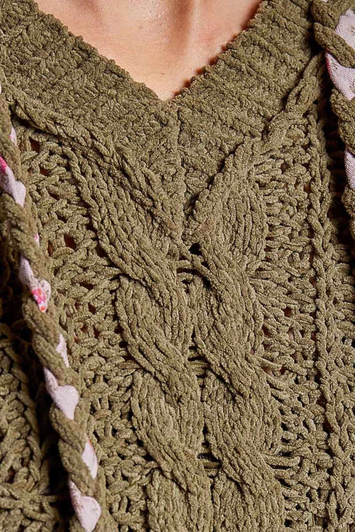 Moss khaki oversize cable knit sweater