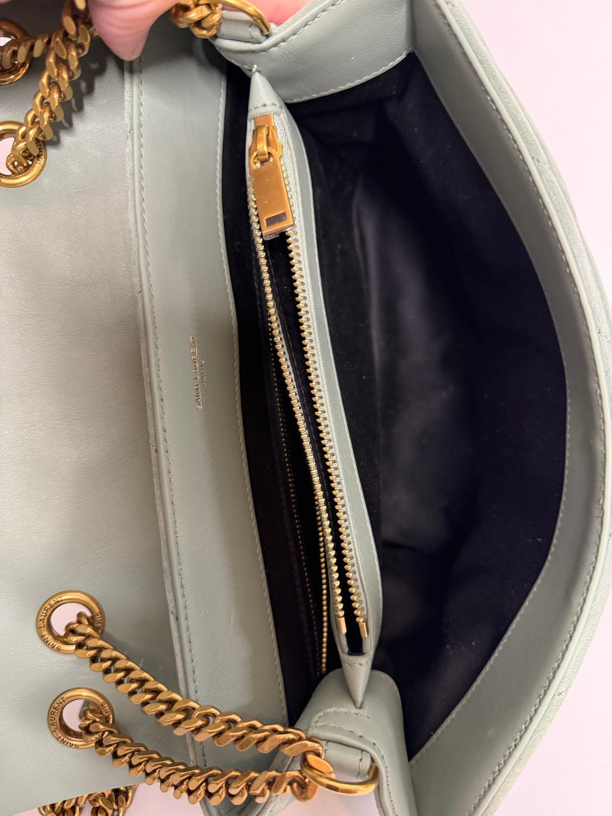 Pre-owned Saint Laurent soft vert opaline green suede medium Lou LoU shoulder bag