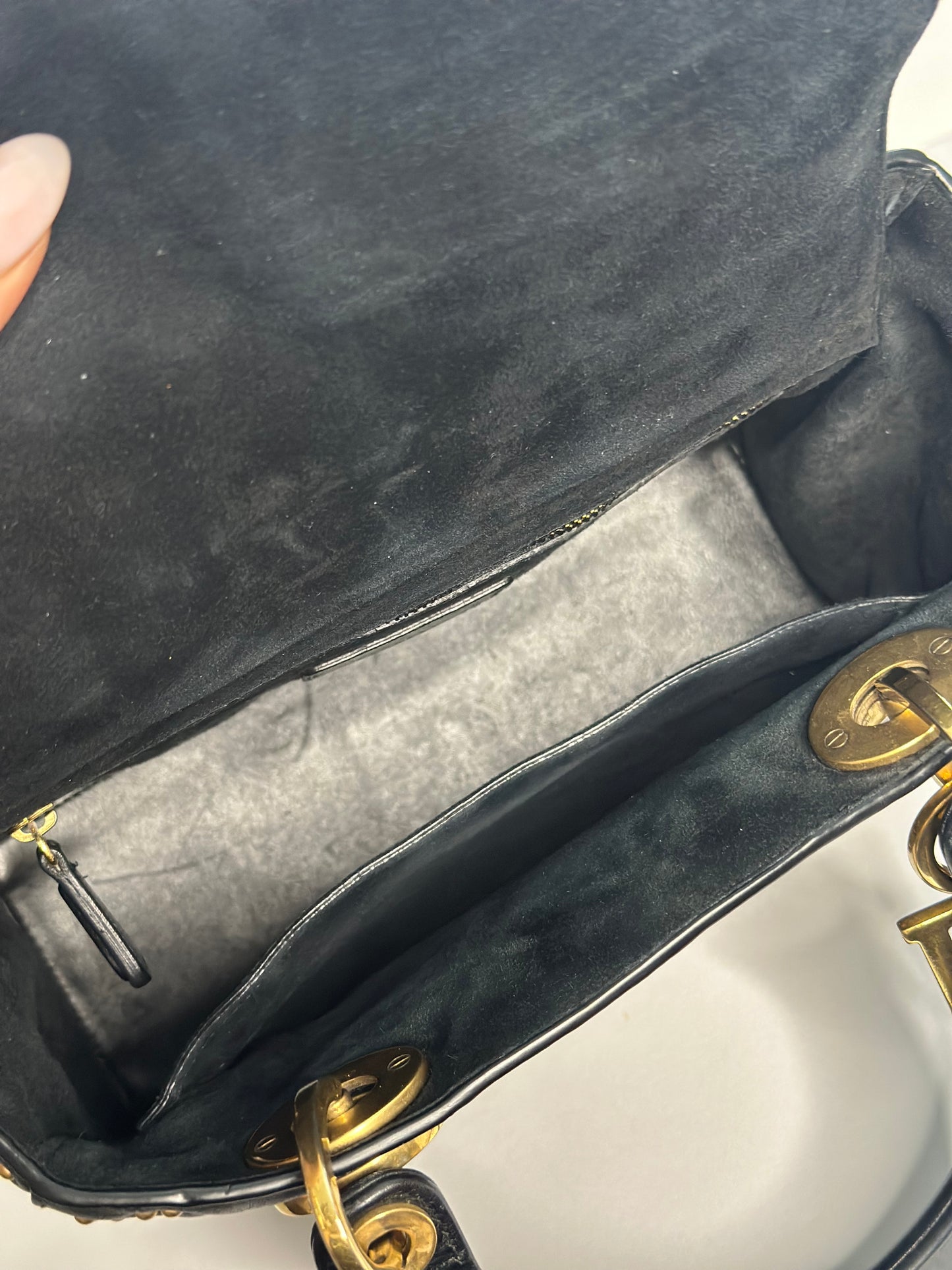 Pre-owned Christian Dior Supple Lady Dior Bag Cannage Studded Lambskin Medium
