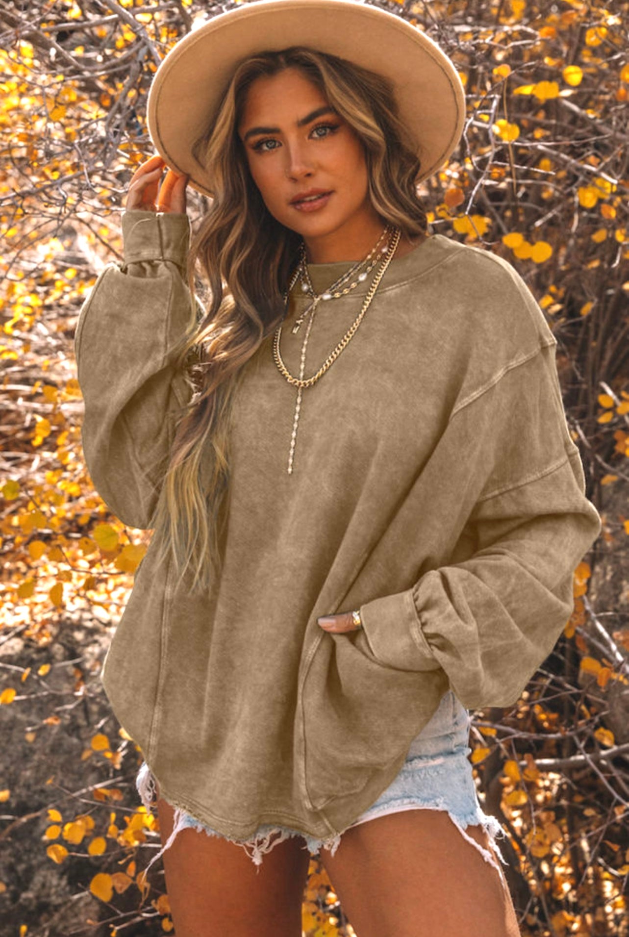 Khaki Twisted Plunge Sweatshirt