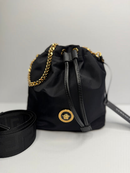 Pre-owned Versace nylon Medusa bucket shoulder bag