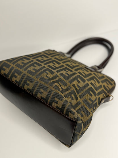 Pre-owned Fendi Zucca brown satchel top handle tote