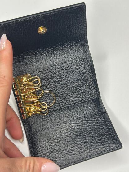 Pre-owned Gucci GG Marmont leather x canvas key holder