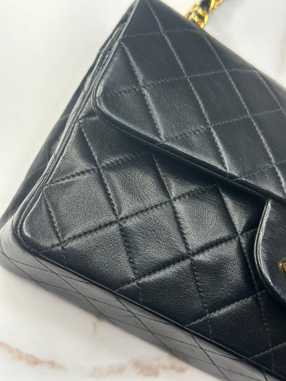 Pre-owned Chanel 1991-1993 small black lambskin double flap shoulder bag