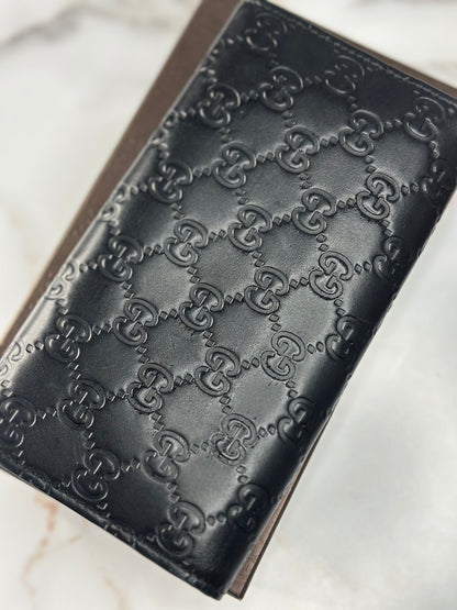 Pre-owned Gucci black embossed leather Guccisima long wallet