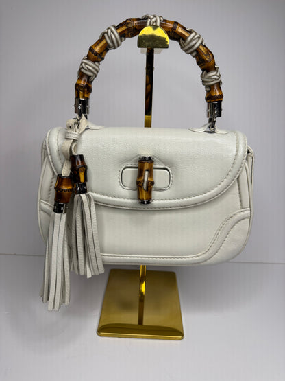 Pre-owned Gucci Bamboo Top Handle Bag Leather white leather