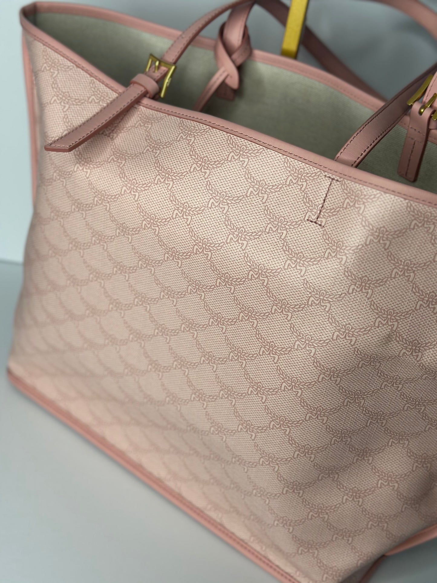 Pre-owned MCM Himmel medium Shopper Tote Bag in a silver pink Lauretos monogram canvas