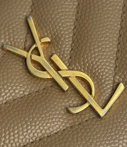 Pre-owned Saint Laurent Cassandre chevron-quilted brown grain de poudre leather wallet