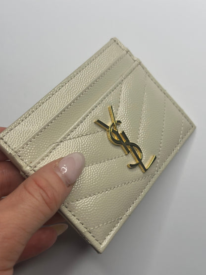 Pre-owned Saint Laurent white grain de poudre card holder
