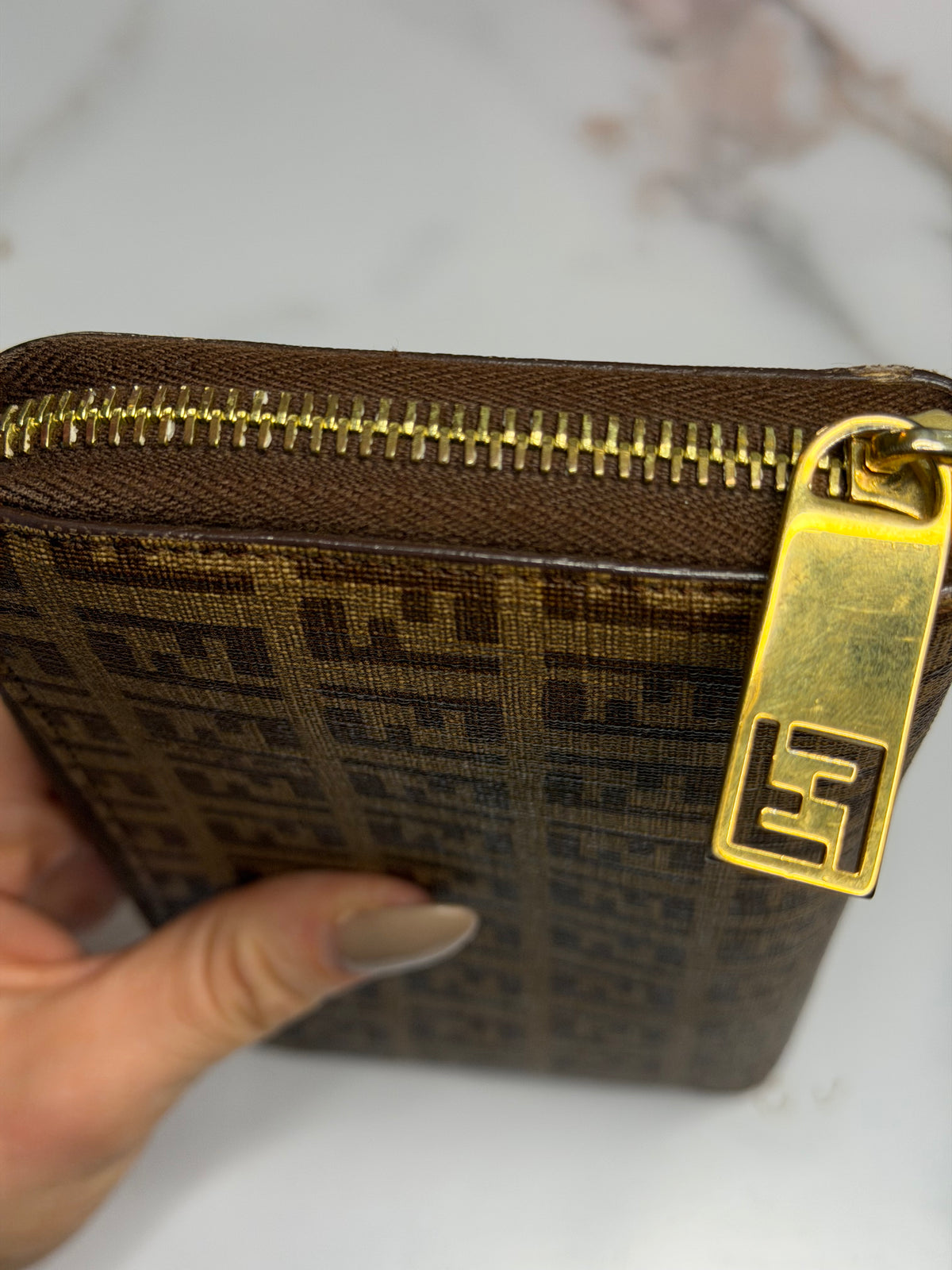Pre-owned Fendi Spalmati Forever Zip Around Wallet