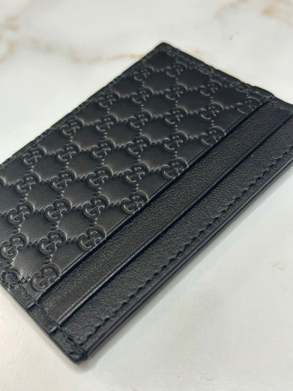 Pre-owned Gucci GG Microguccisima black leather card holder