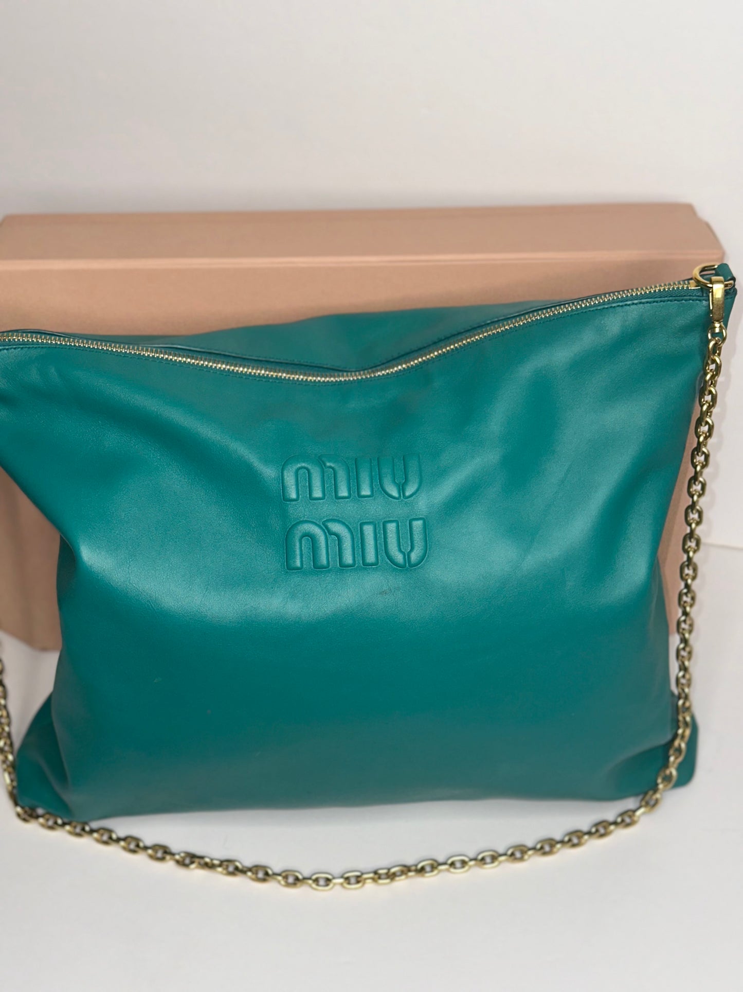 Pre-owned Miu Miu teal calfskin softy shoulder bag