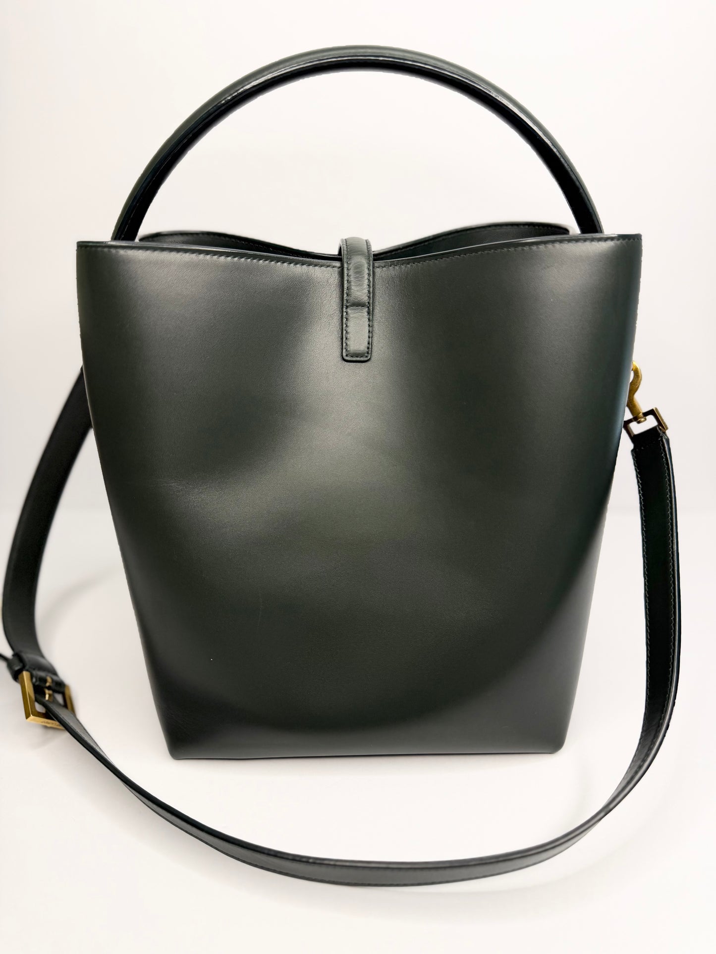 Pre-Owned YSL Shiny Calfskin Le 37 Bucket Bag Vert Fonce