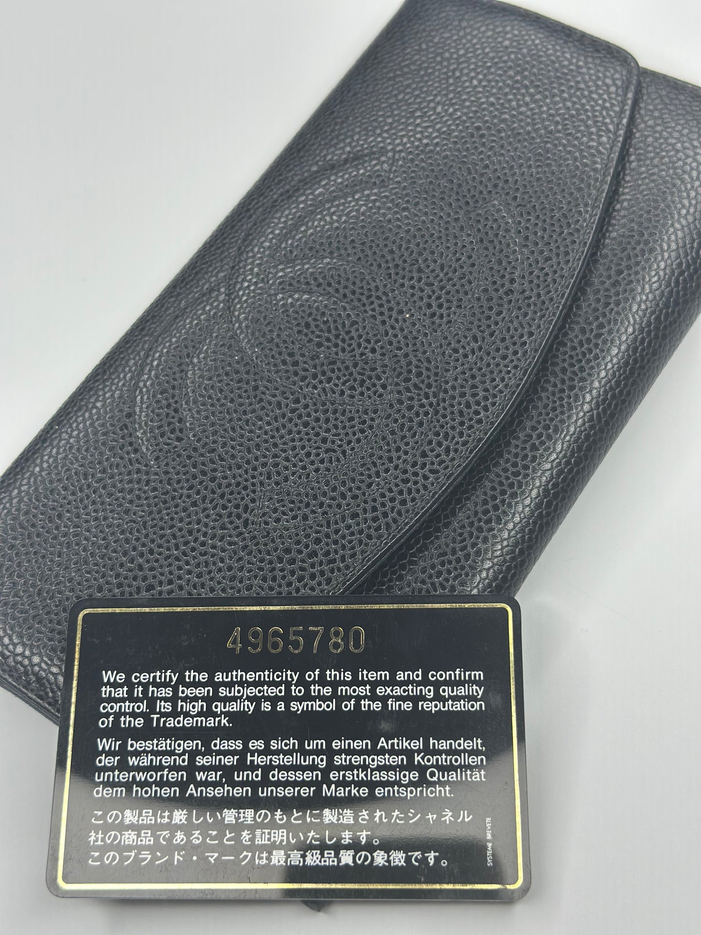 Pre-owned Chanel Coco logo, black caviar, leather Vintage long wallet