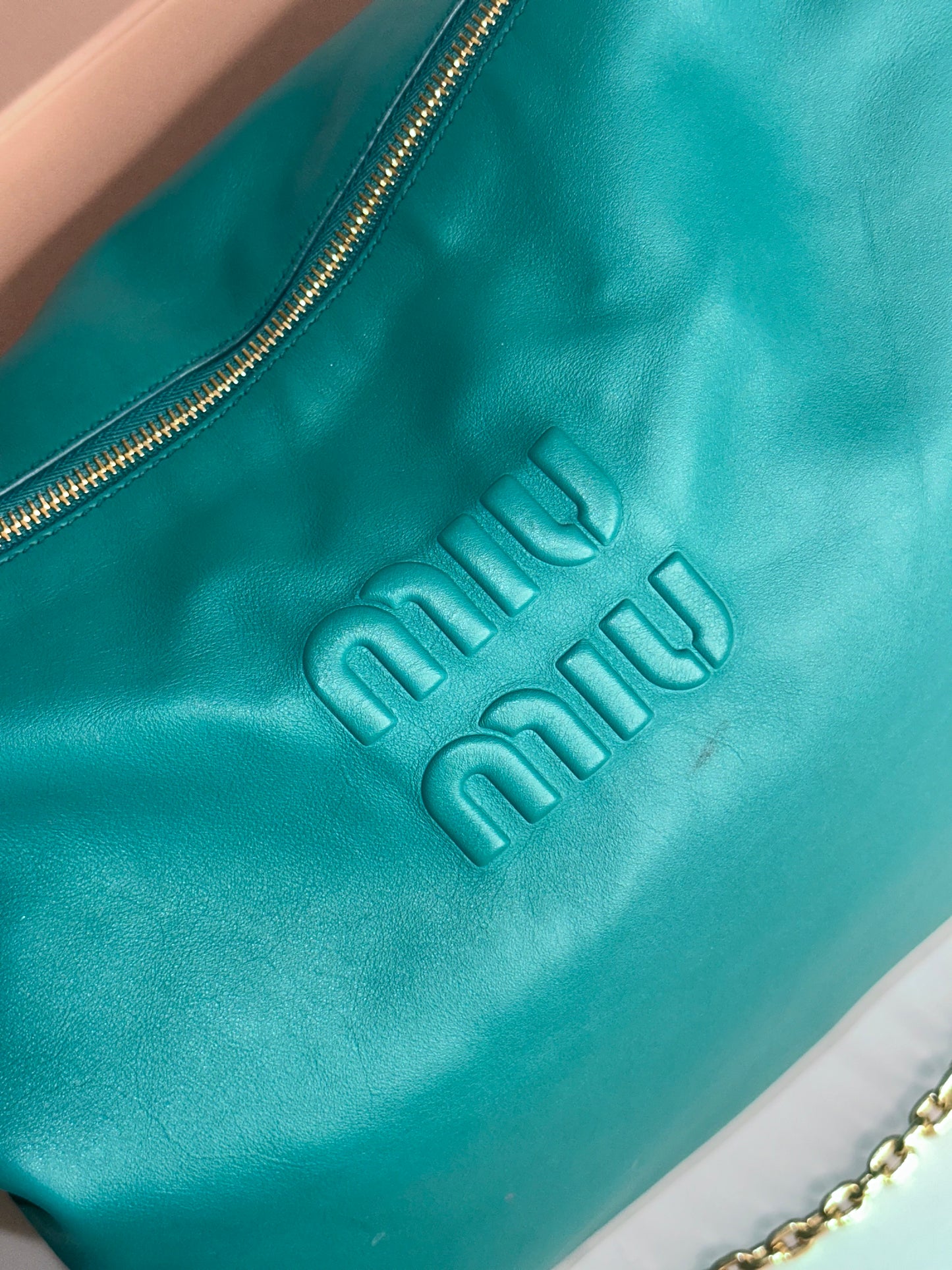 Pre-owned Miu Miu teal calfskin softy shoulder bag