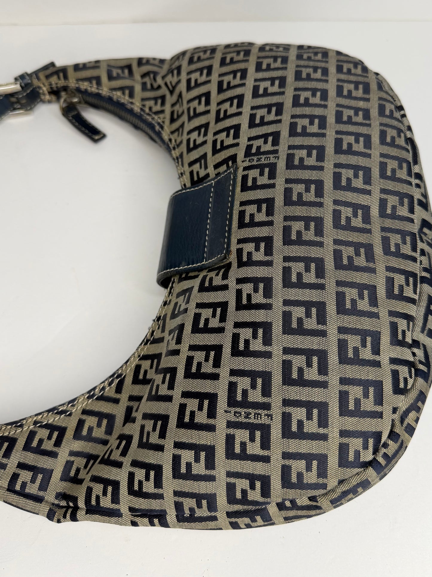 Pre-owned Fendi Fendi Zucca Mama Half Moon Navy Shoulder Bag