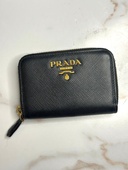 Pre-owned Prada black Saffiano leather compact zippy