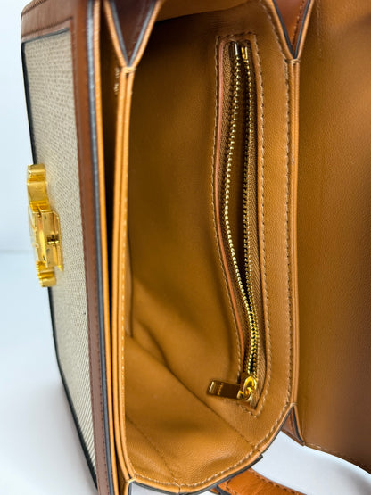 Pre-owned Celine TEEN TRIOMPHE BAG IN TEXTILE AND CALFSKIN