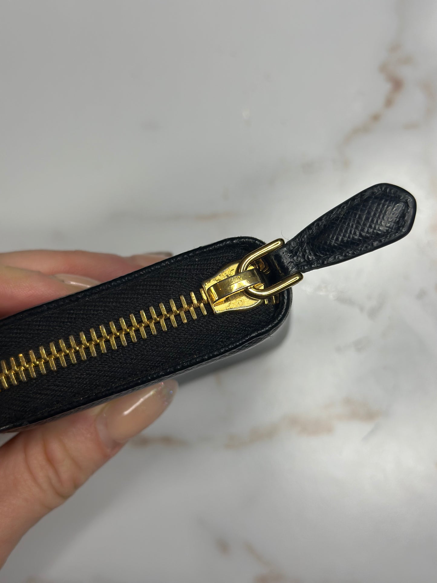 Pre-owned Prada black Saffiano leather compact zippy