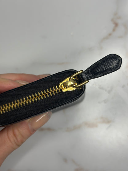 Pre-owned Prada black Saffiano leather compact zippy