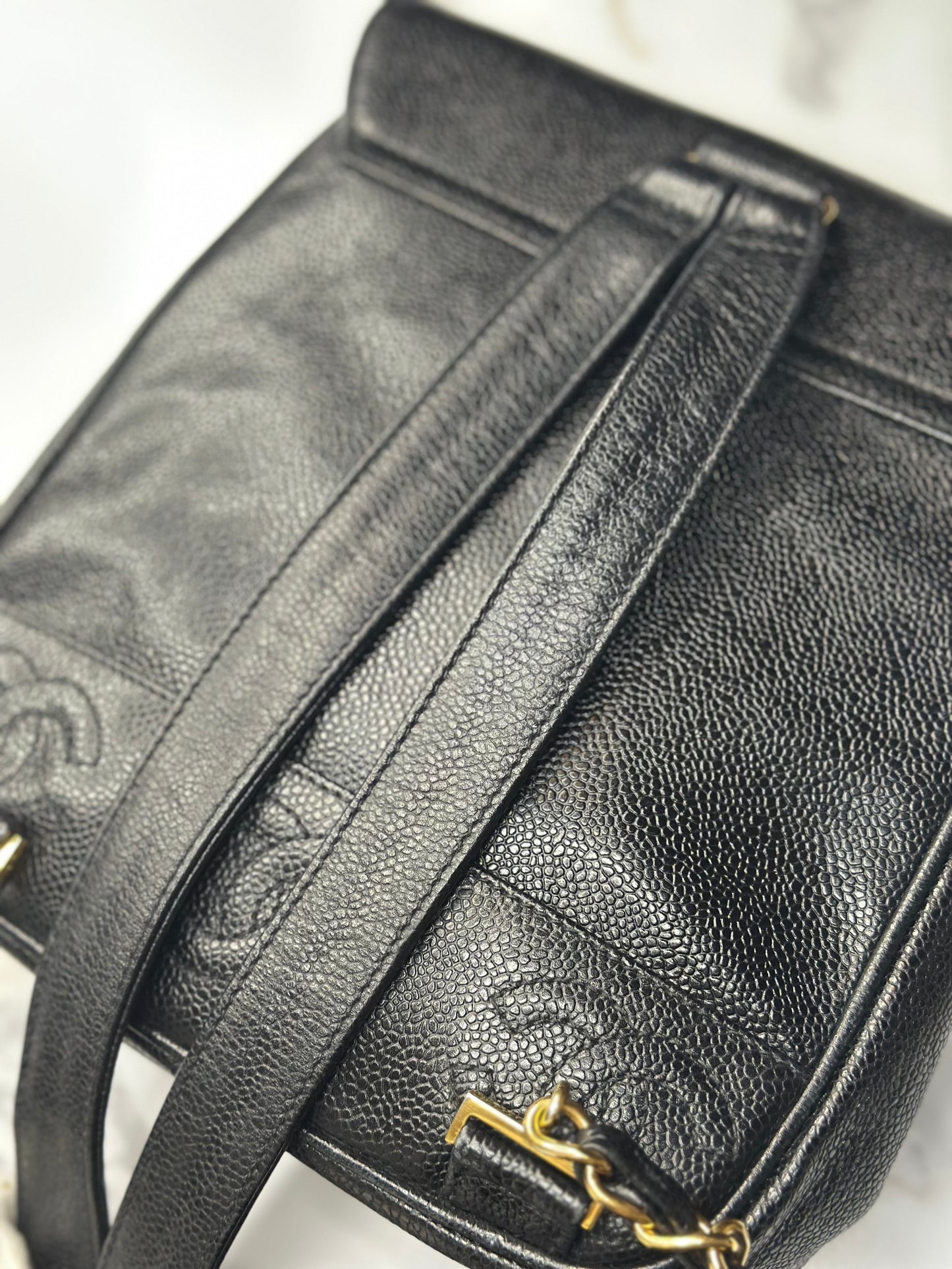 Pre-owned Chanel Black Caviar leather triple C vintage backpack 1996-1997
