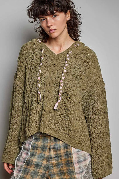 Moss khaki oversize cable knit sweater