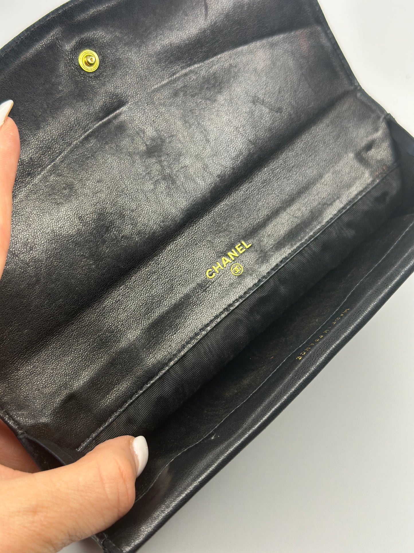 Pre-owned Chanel Coco logo, black caviar, leather Vintage long wallet