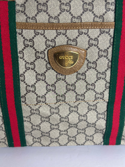 Pre-owned Gucci Vintage GG Plus canvas Sherry line weekender tote
