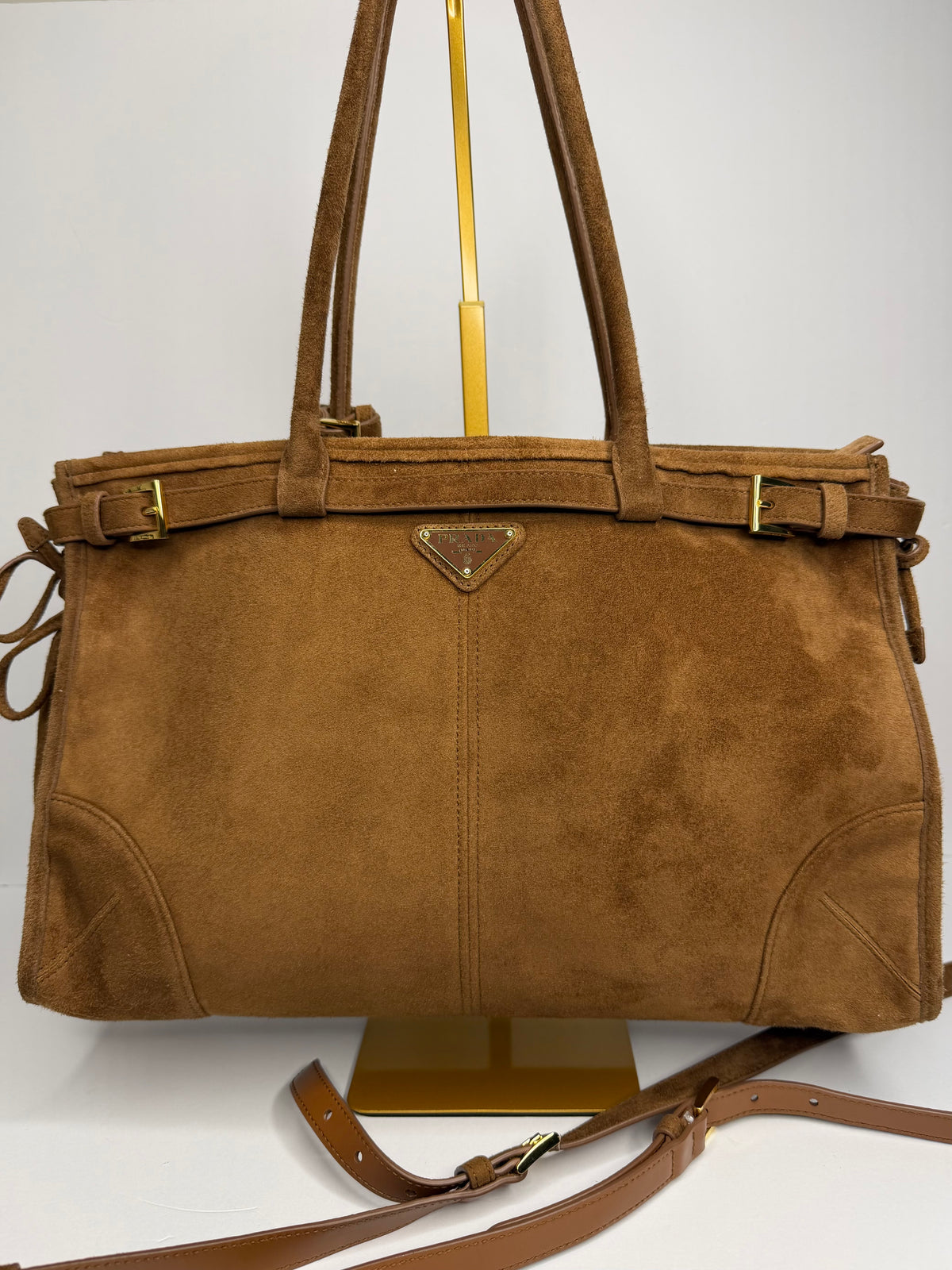Pre-owned Prada Large Bonnie cinnamon suede shoulder bag