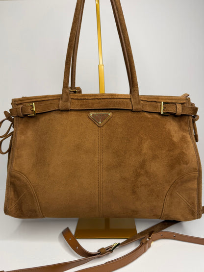 Pre-owned Prada Large Bonnie cinnamon suede shoulder bag