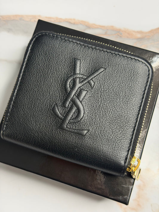 Pre-owned Saint Laurent black, leather, compact zip wallet