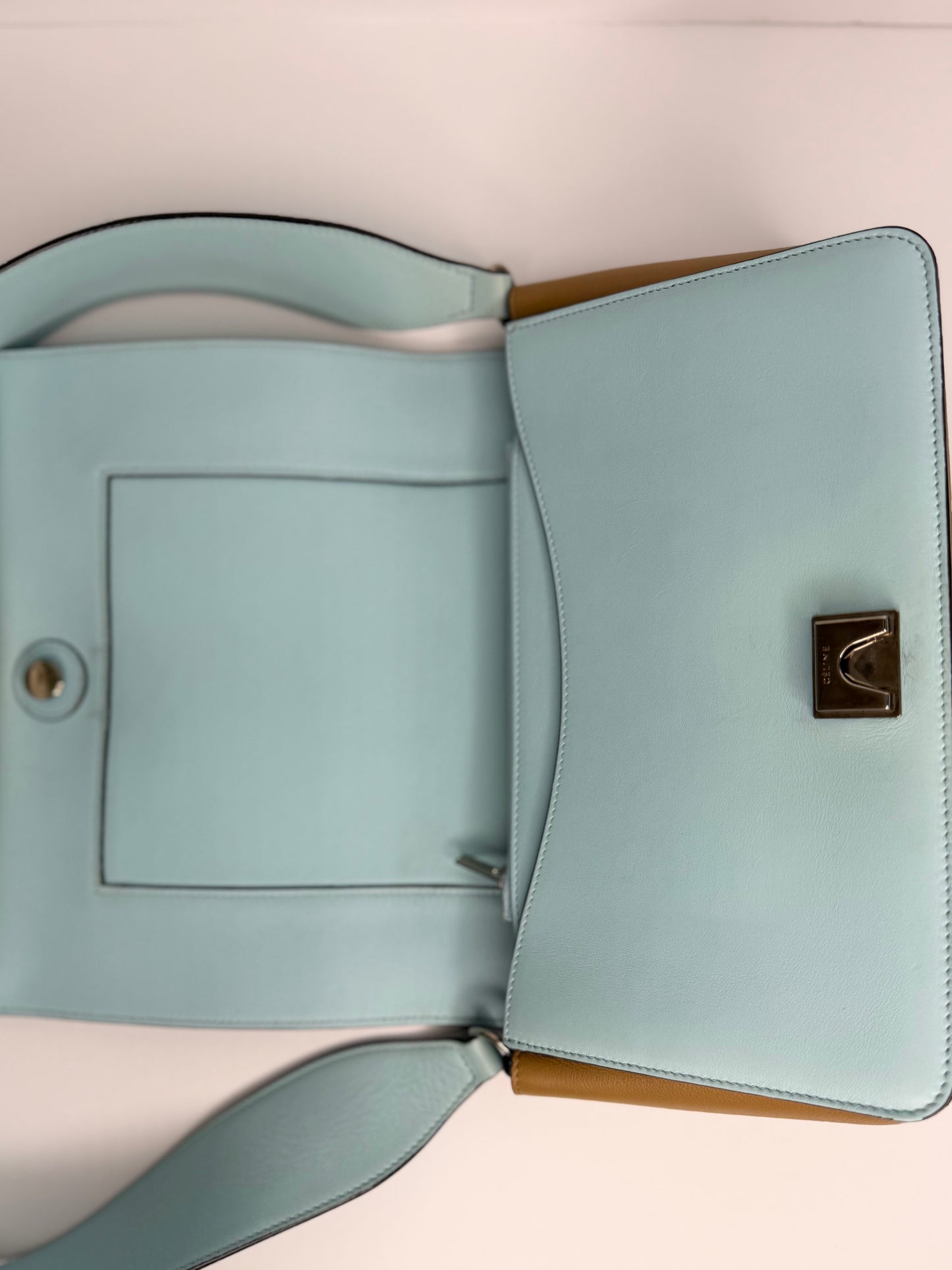 Pre-owned Celine frame medium blue x brown shoulder bag