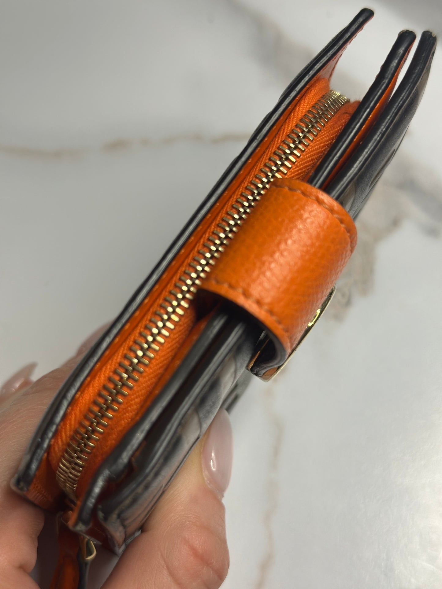 Pre-owned Fendi Zucca embossed leather compact wallet