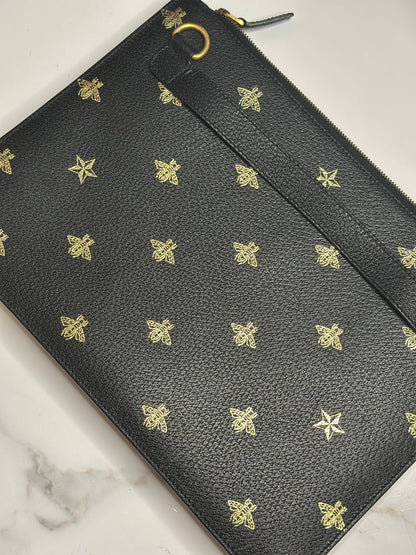 Pre-owned Gucci black leather Bee Star clutch