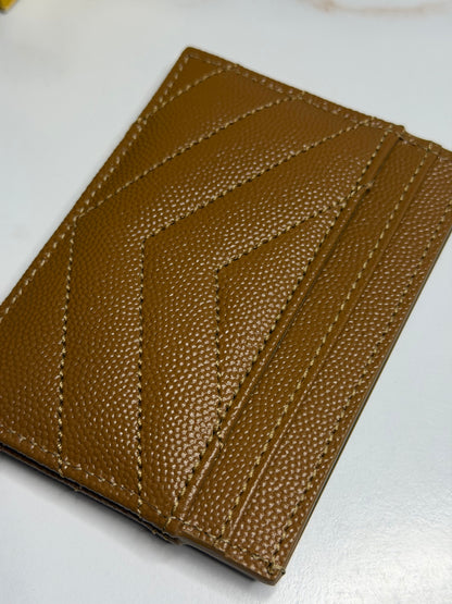 Pre-owned Saint Laurent Grain De Poudre Matelasse brown card holder