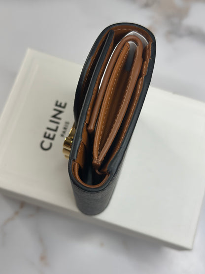 Pre-owned Celine triomphe flap compact wallet