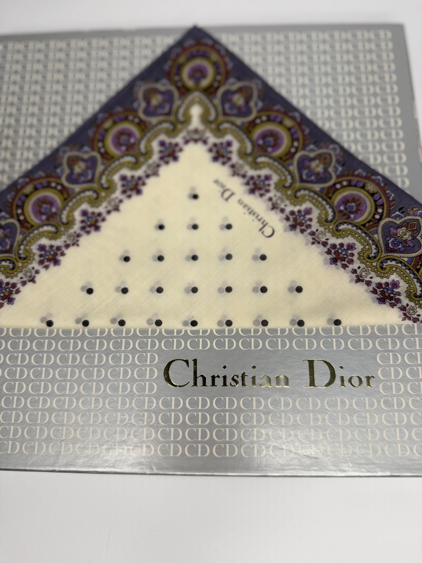 Pre-owned Christian Dior cotton Paisley and polkadot handkerchief set