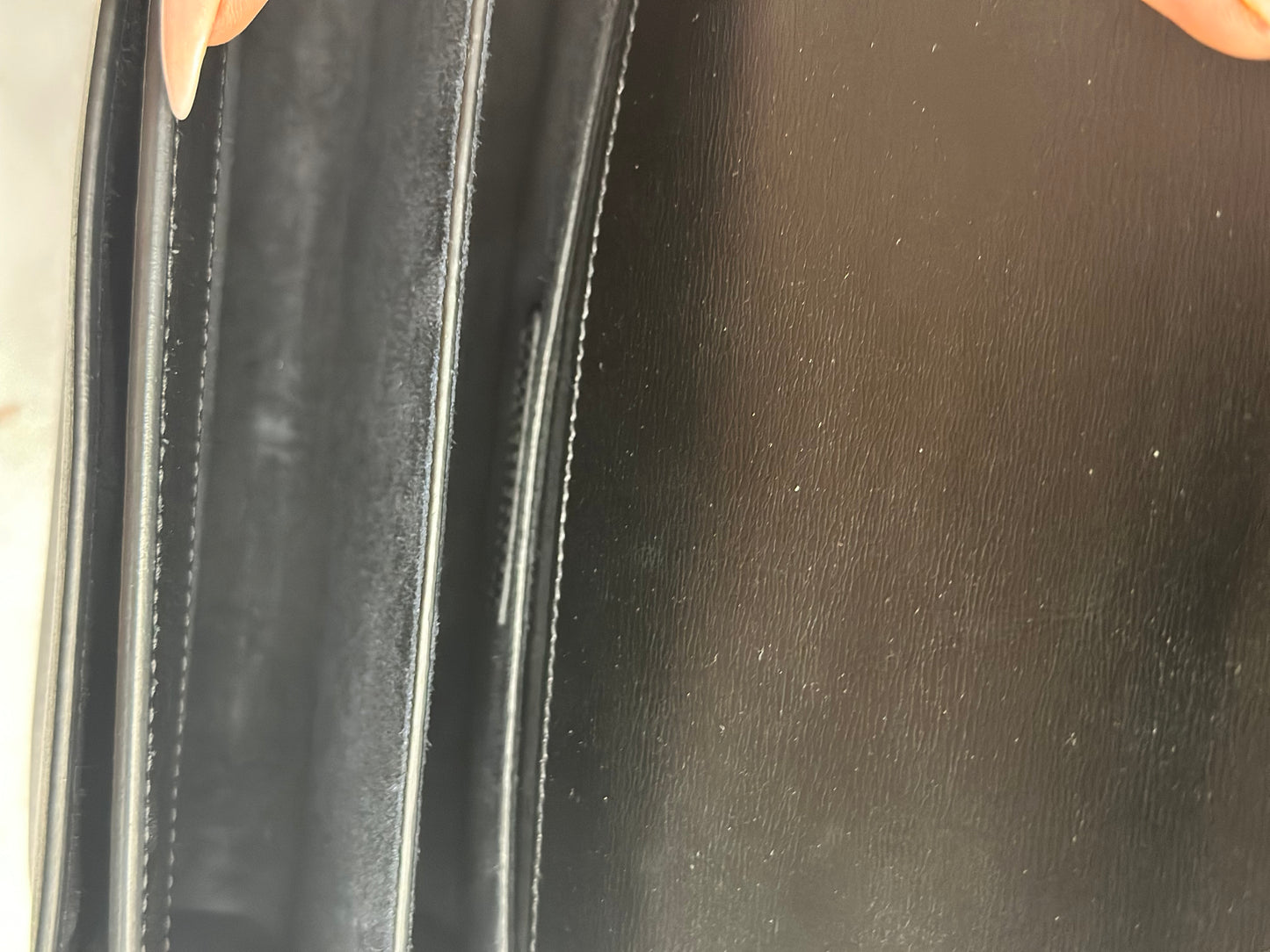 Pre-owned Saint Laurent Sunset Medium Chain Bag in black smooth leather with silver-tone hardware