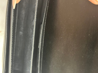 Pre-owned Saint Laurent Sunset Medium Chain Bag in black smooth leather with silver-tone hardware