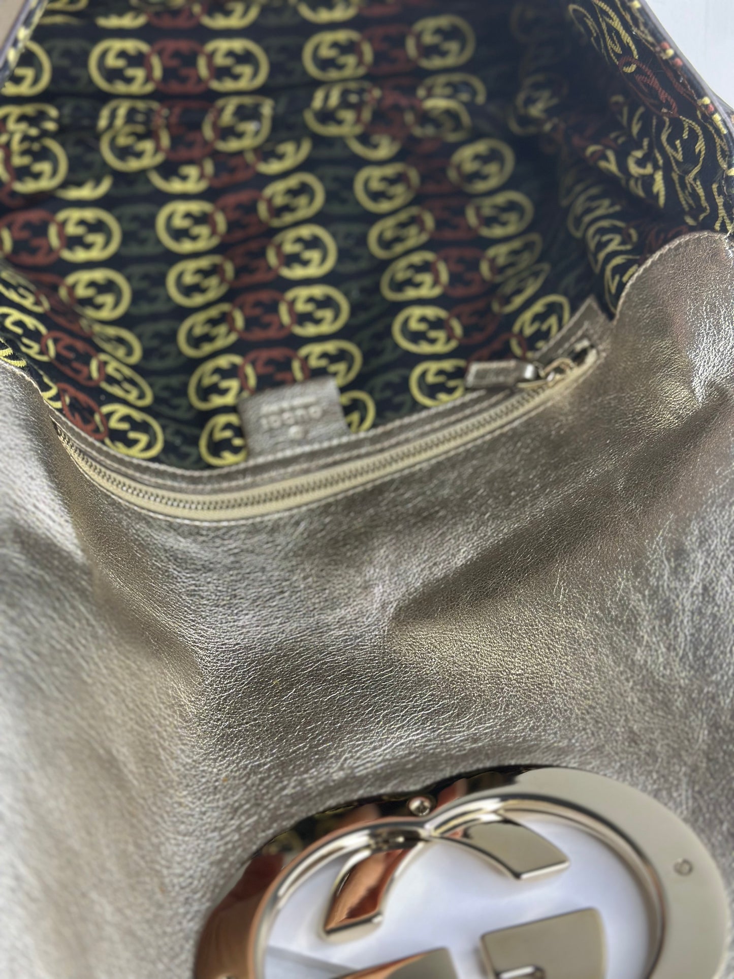 Pre-owned Gucci light, gold, metallic leather shoulder bag