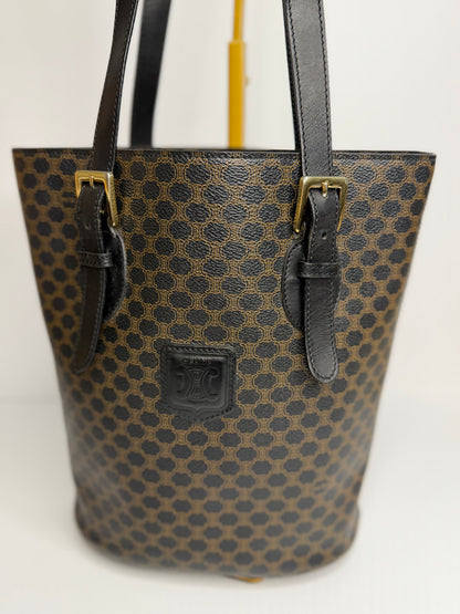 Pre-owned Celine black x brown macadam canvas bucket tote