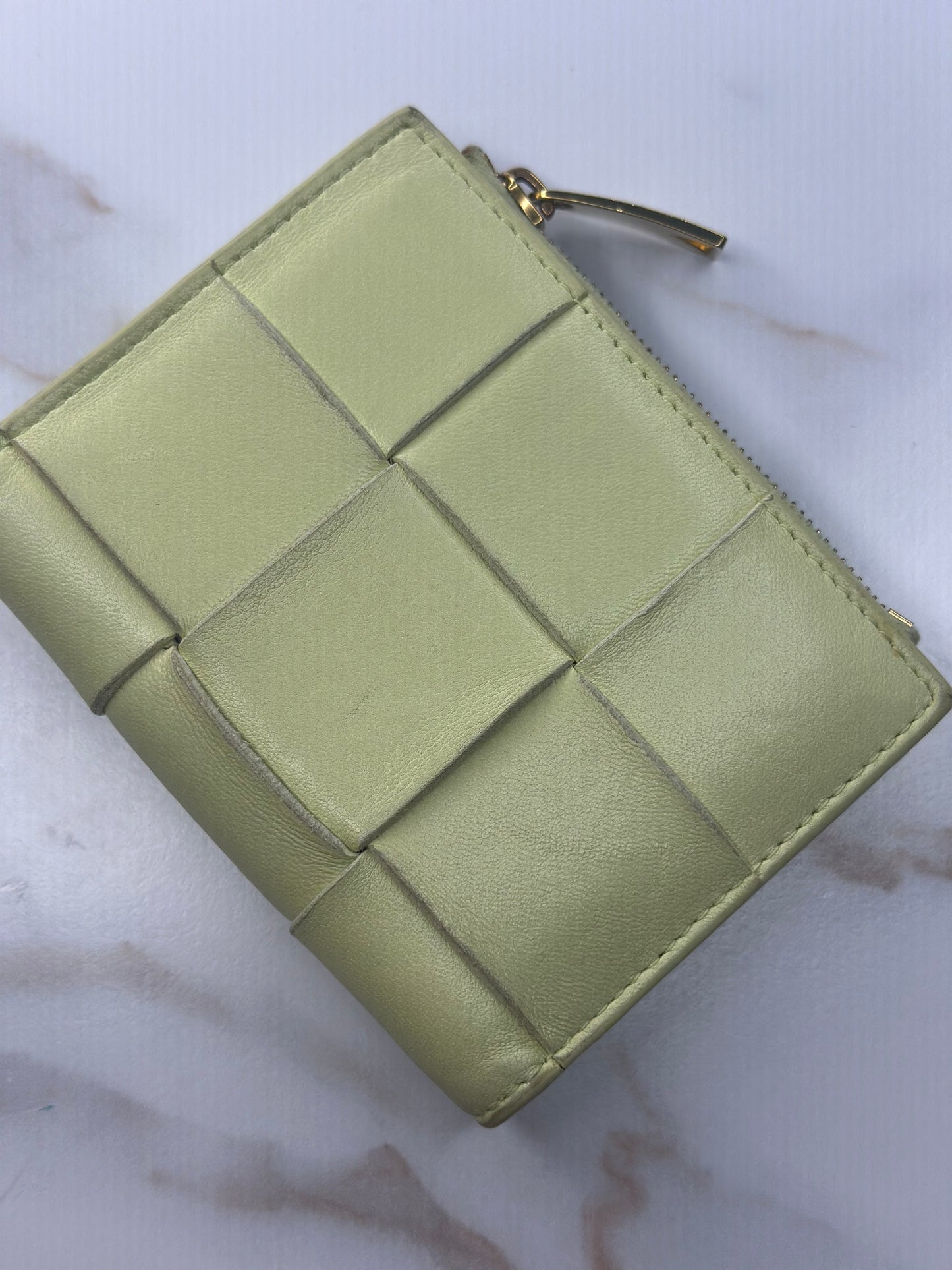 Pre-owned Bottega Veneta light green Cassette intrecciato leather wallet
