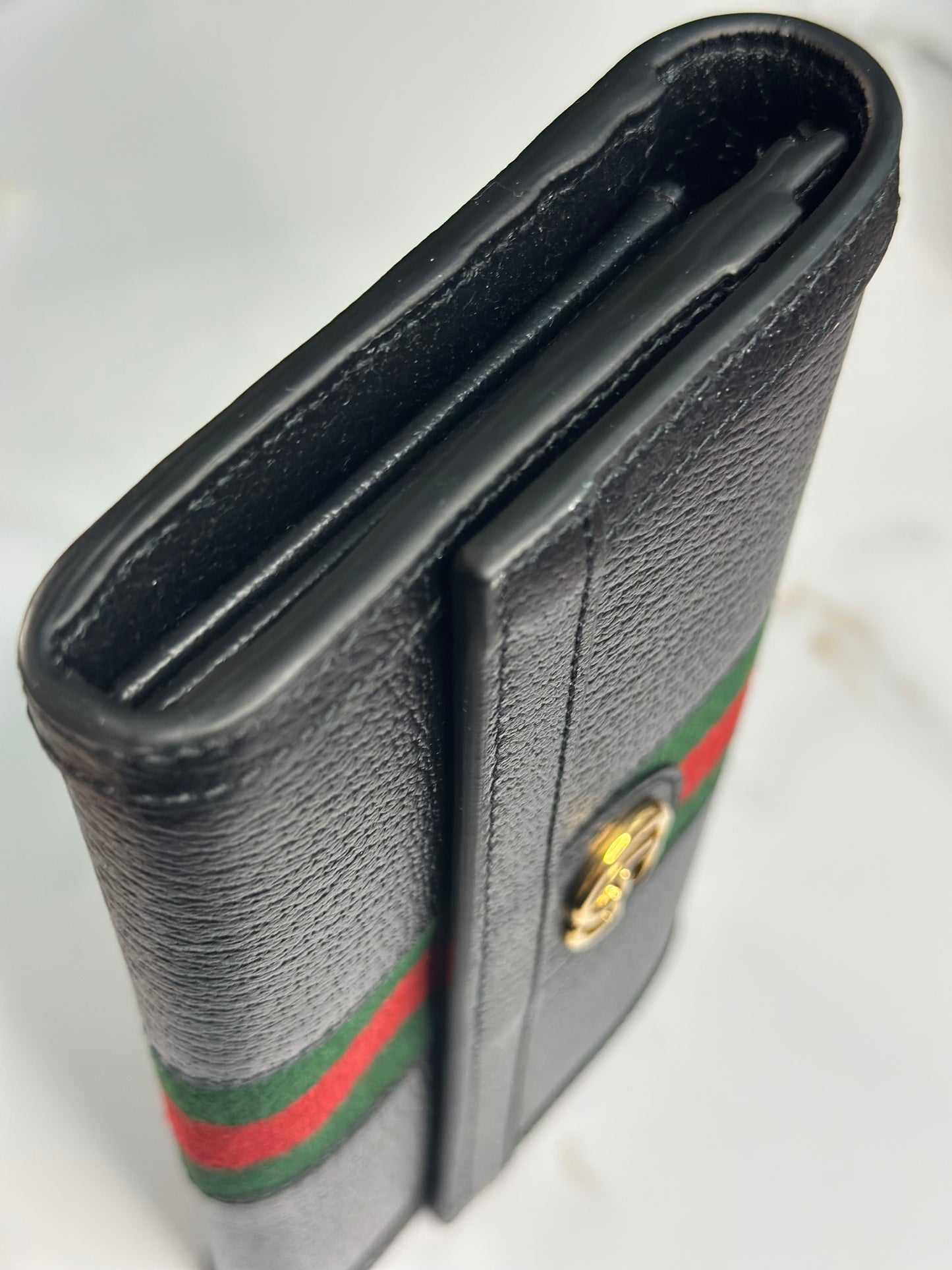 Pre-owned Gucci Ophidia, black, leather continental wallet